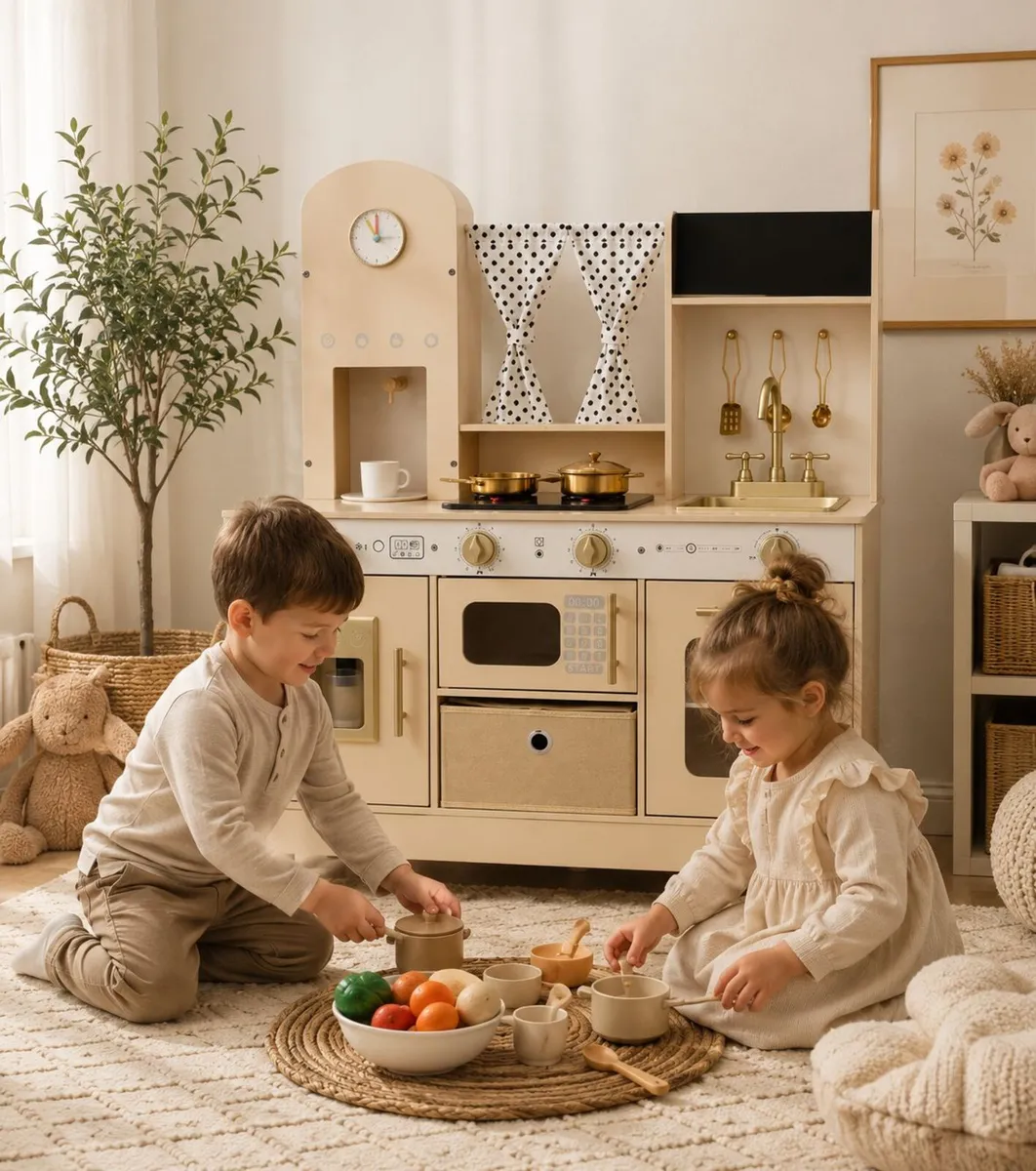 Wooden Kids Play Kitchen with Lights and Sounds Cr - Image 1