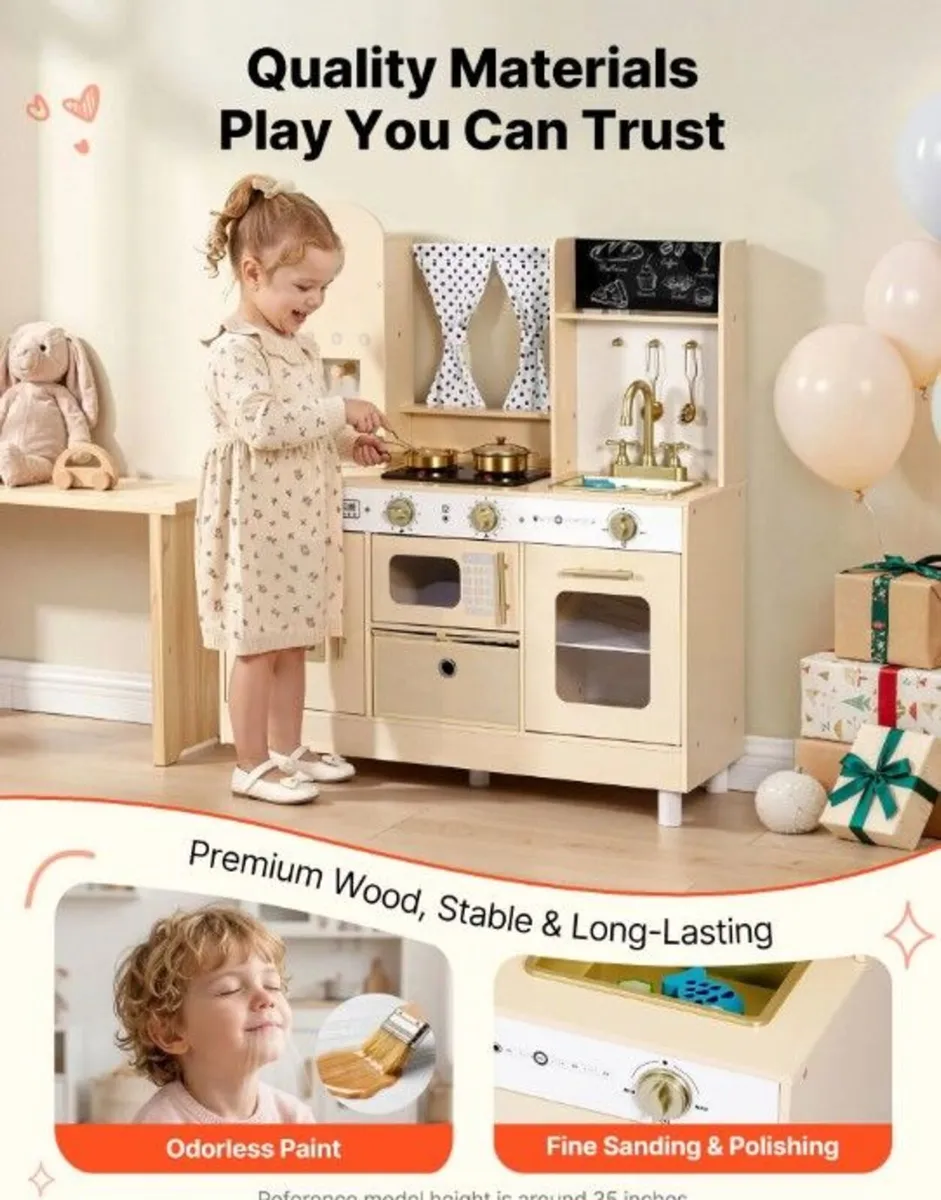 Wooden Kids Play Kitchen with Lights and Sounds Cr - Image 3