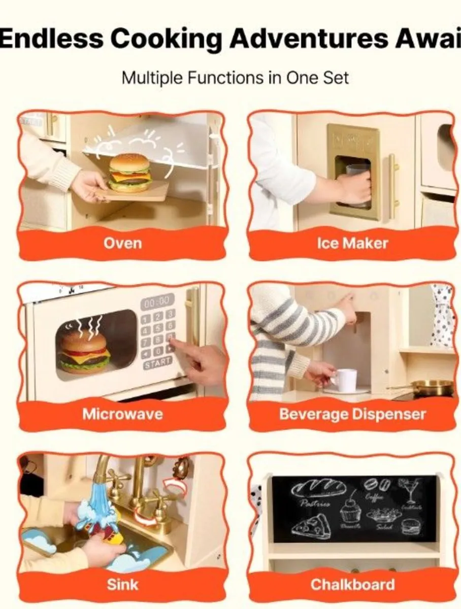 Wooden Kids Play Kitchen with Lights and Sounds Cr - Image 4