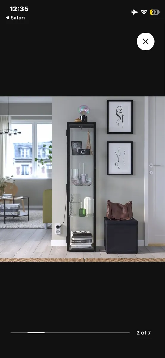 Glass-door cabinet, black, 35x32x151 cm - Image 1