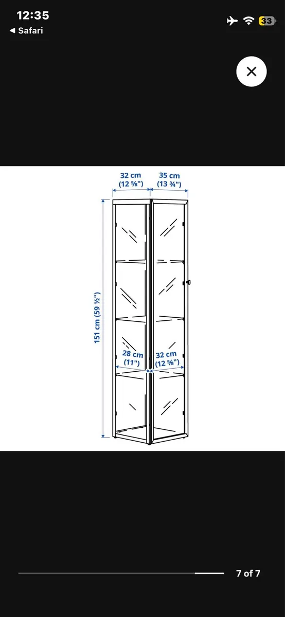Glass-door cabinet, black, 35x32x151 cm - Image 2