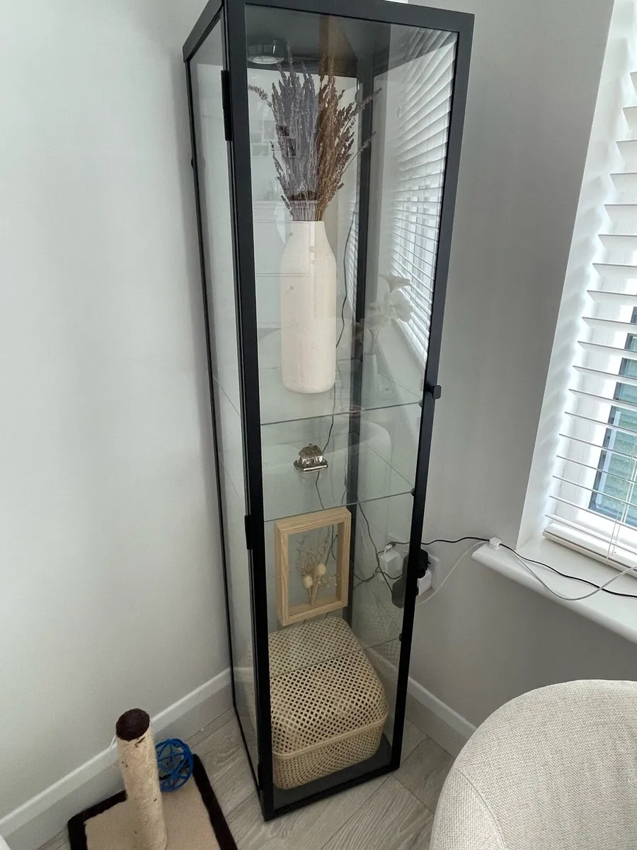 Glass-door cabinet, black, 35x32x151 cm - Image 3