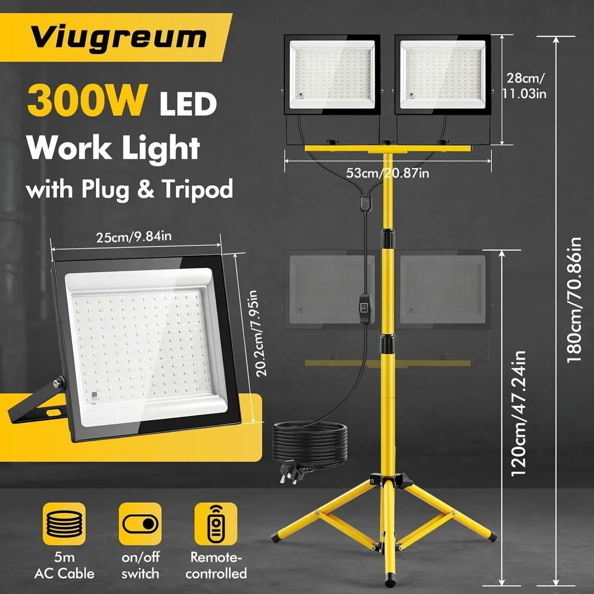 LED Work Light 300W Dual Head Floodlight - Image 3