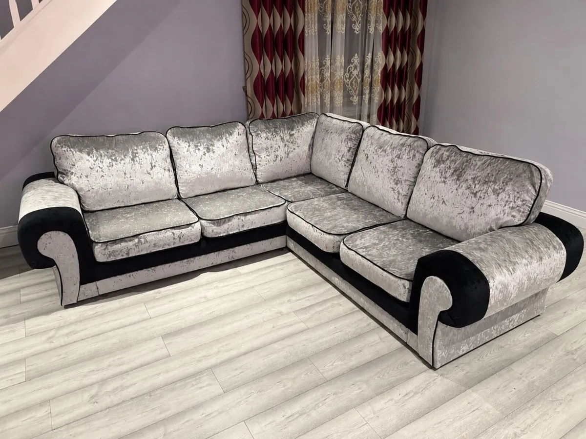 Grey and Black Corner Sofa - Image 1