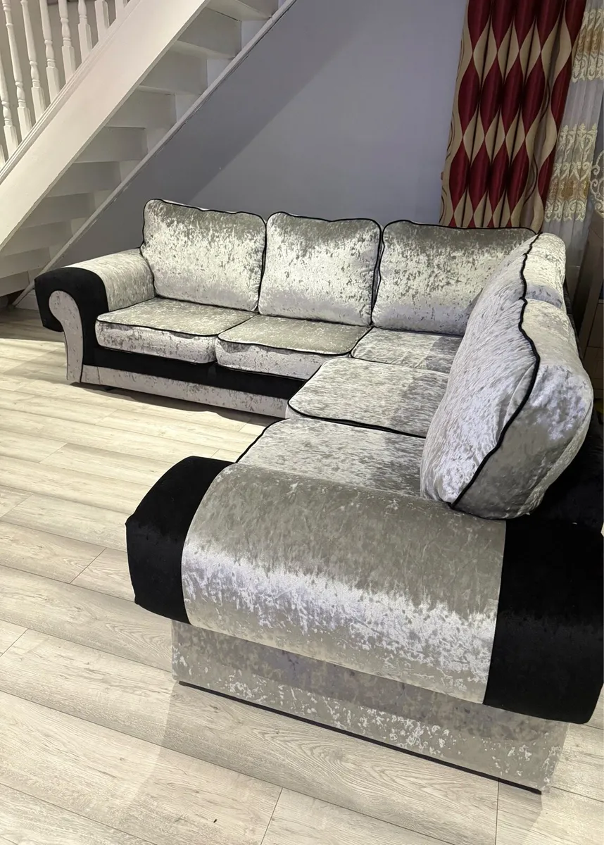 Grey and Black Corner Sofa - Image 2