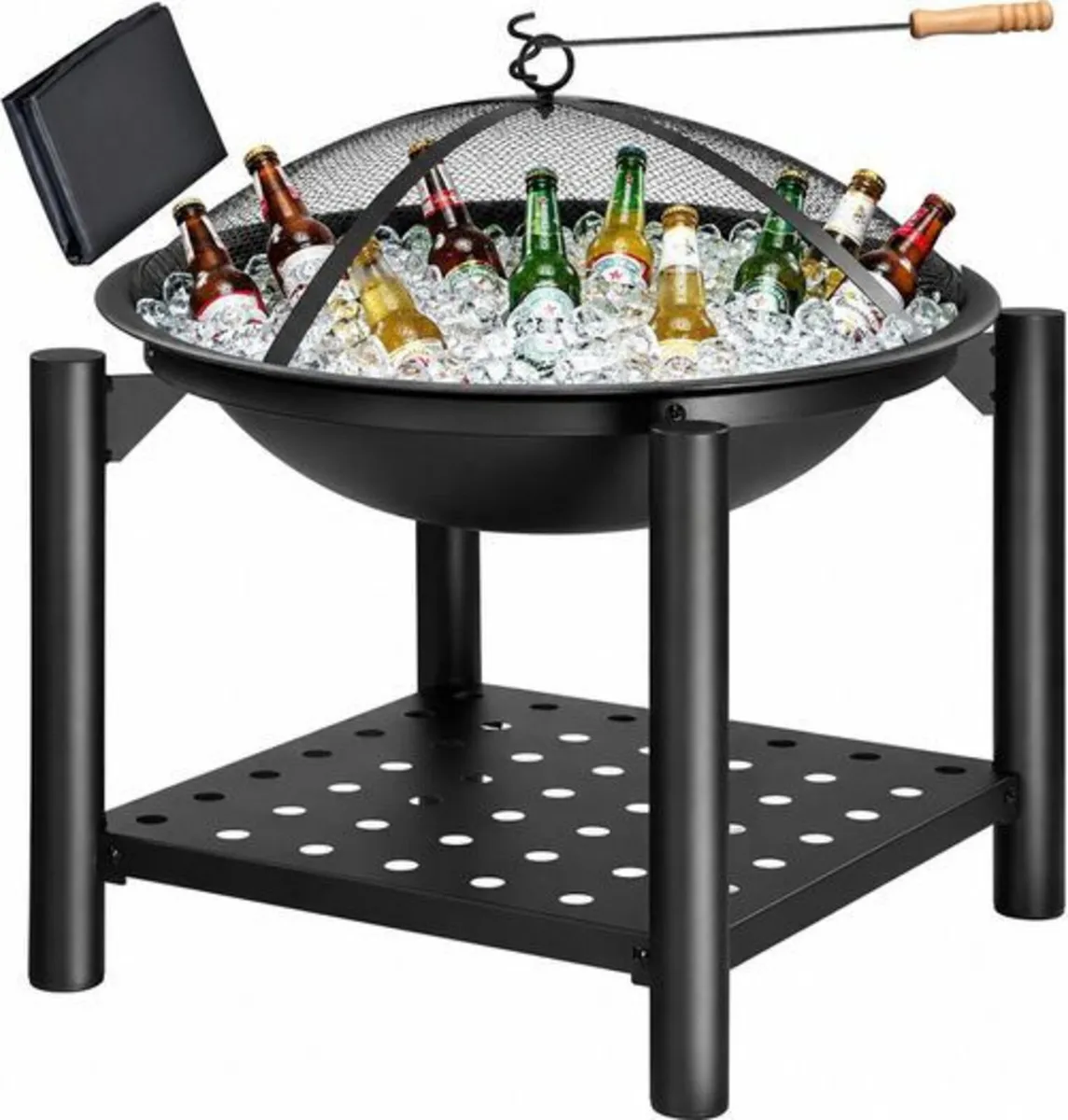 Fire Bowl with Spark Protection Cover Poker BBQ Ro - Image 4