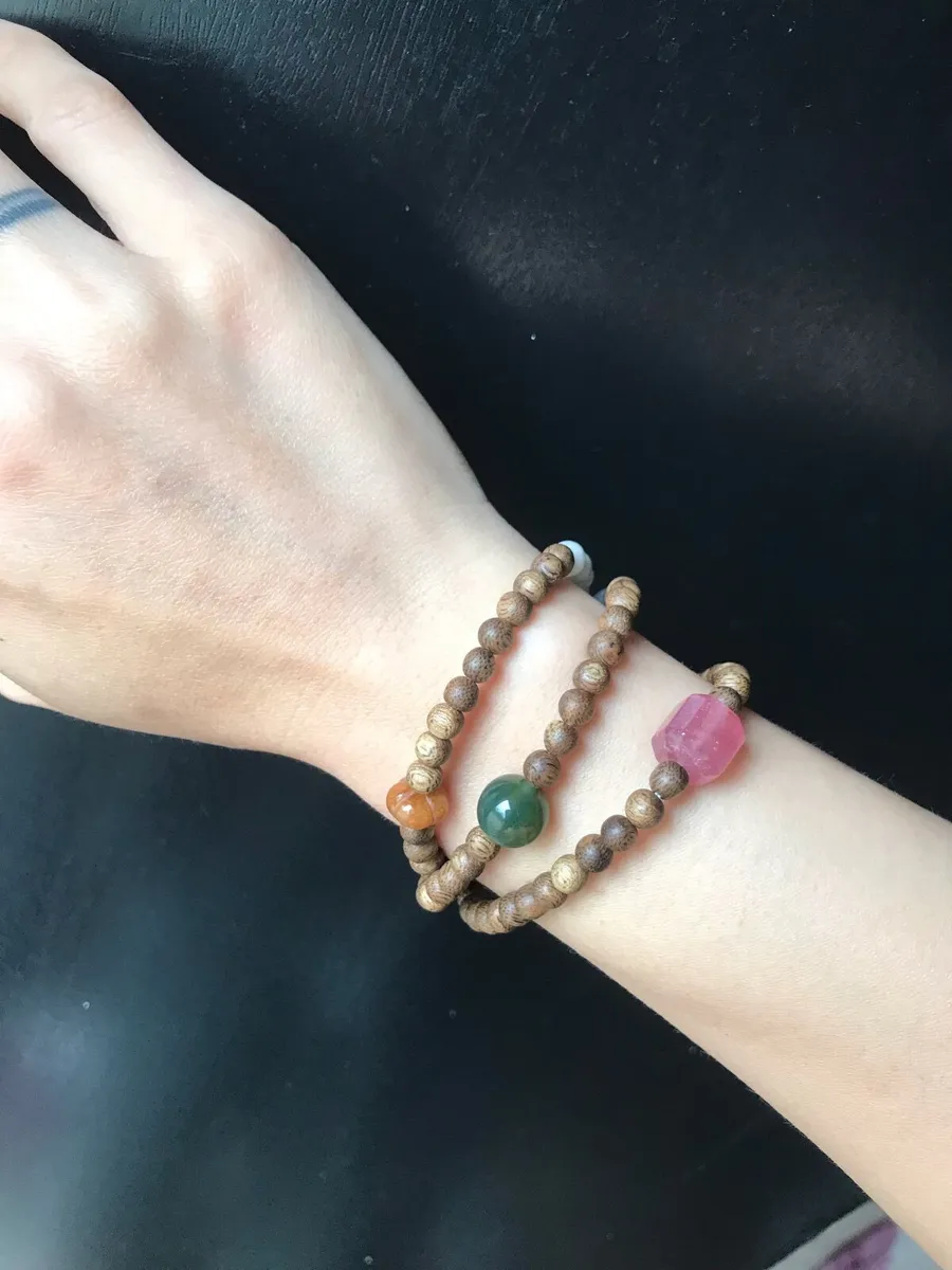Agarwood & Gemstone Wrap Mala – Necklace or 3-Wrap - Image 3