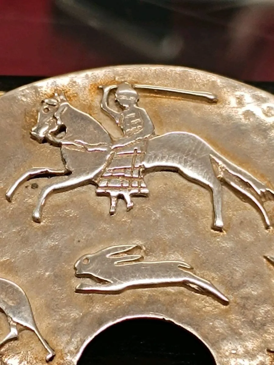 Silver Brooch by Sonja Ewen , Hunting Scene - Image 1