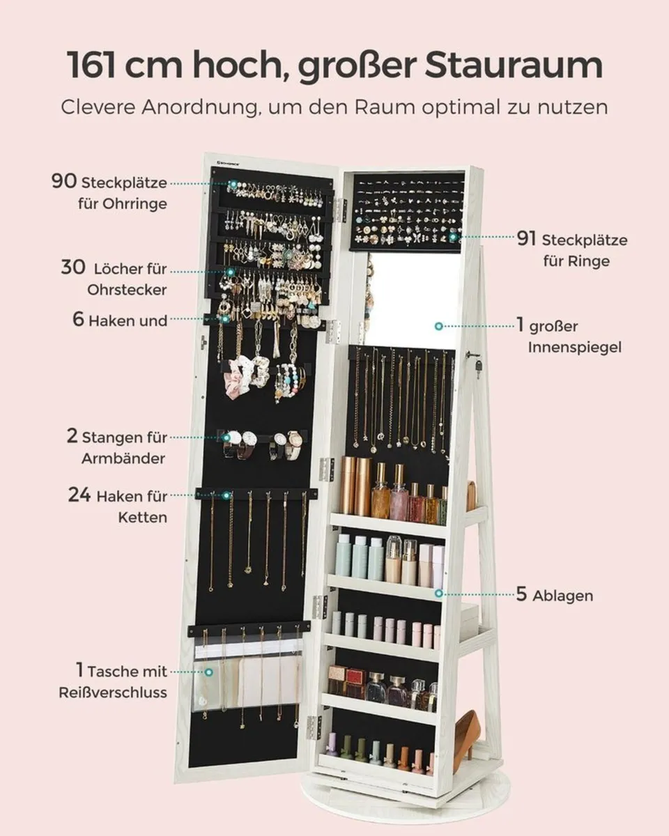 Rotating Jewellery Cabinet with Full Length Mirror - Image 3
