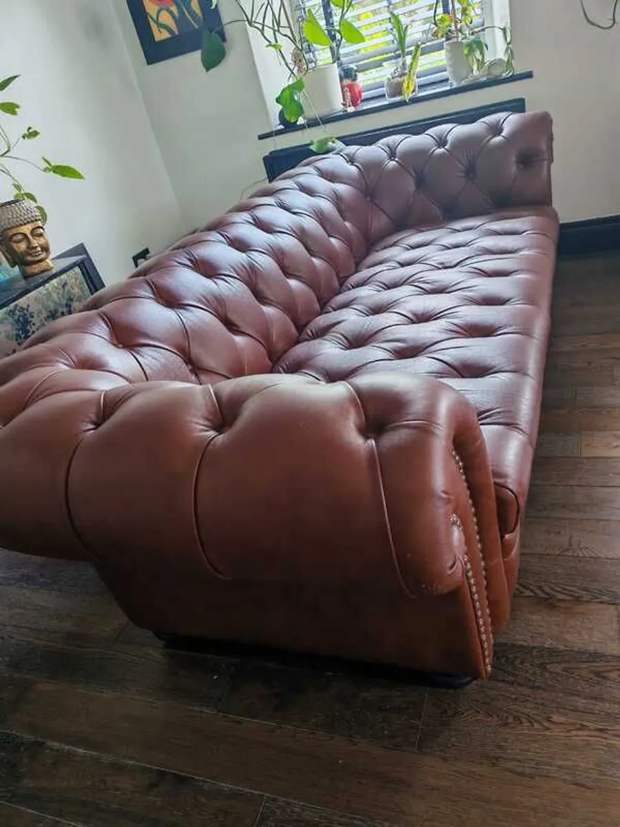 Chesterfield Style Vintage Leather Sofa - Image 3
