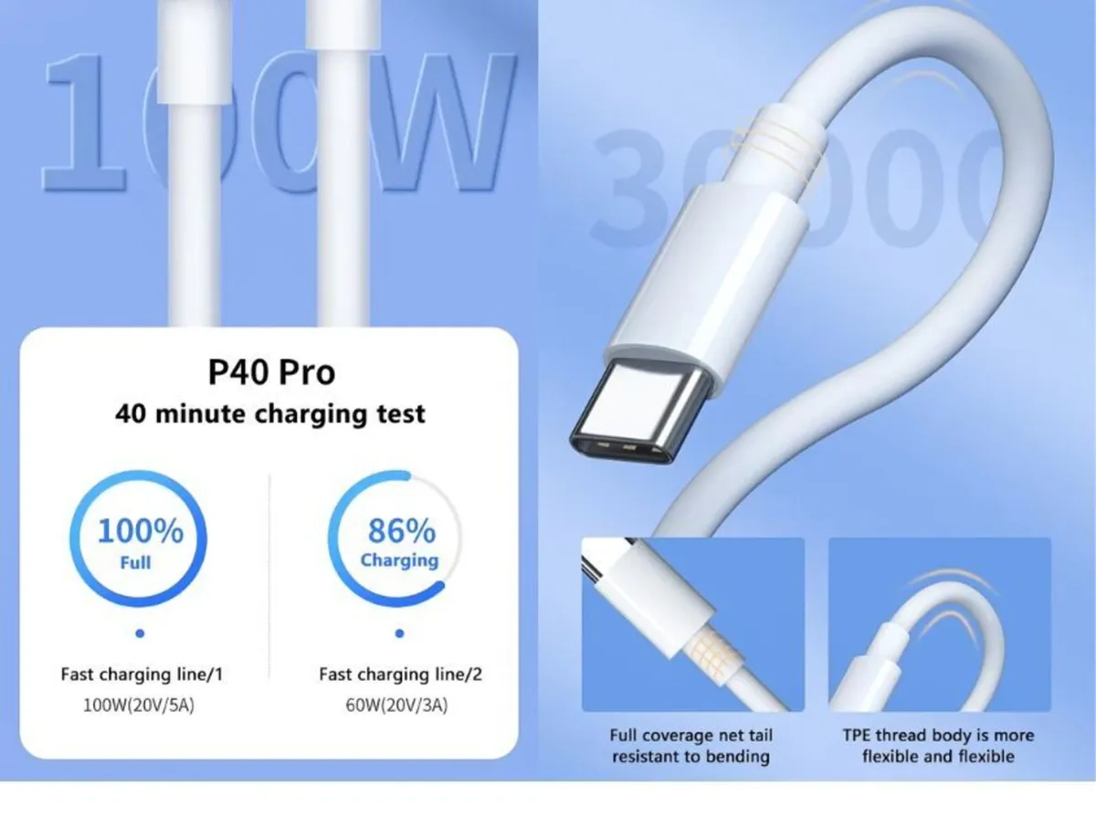 100W USB C to USB C Fast Charging Cable 2m - Image 4