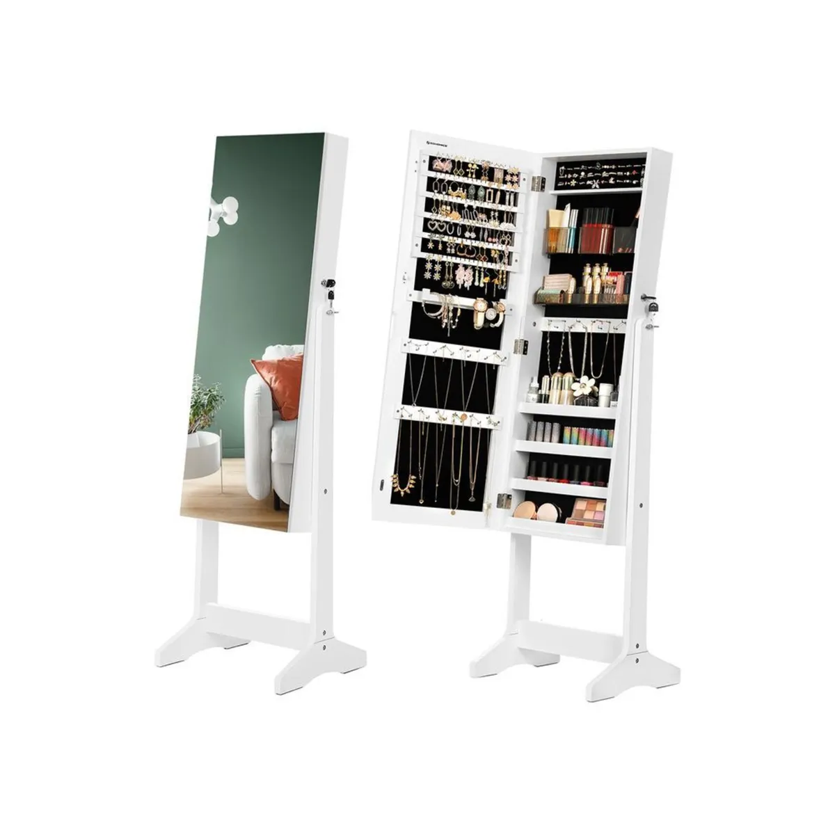White Freestanding Jewellery Cabinet with Full-Len - Image 3