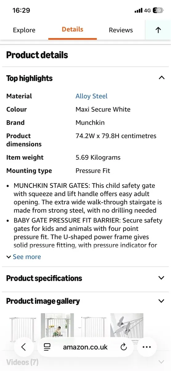 Munchkin Stair Gate, 76-82cm Pressure Fit - Image 2
