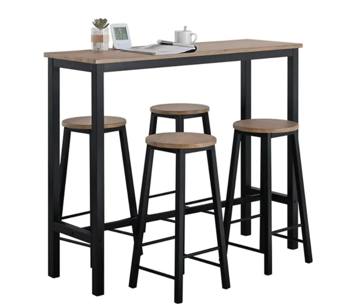 Industrial Bar Table & 4 Stool Set Space Saving Br - Image 3