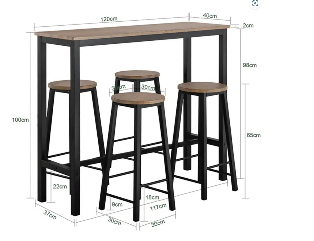 Industrial Bar Table & 4 Stool Set Space Saving Br - Image 4