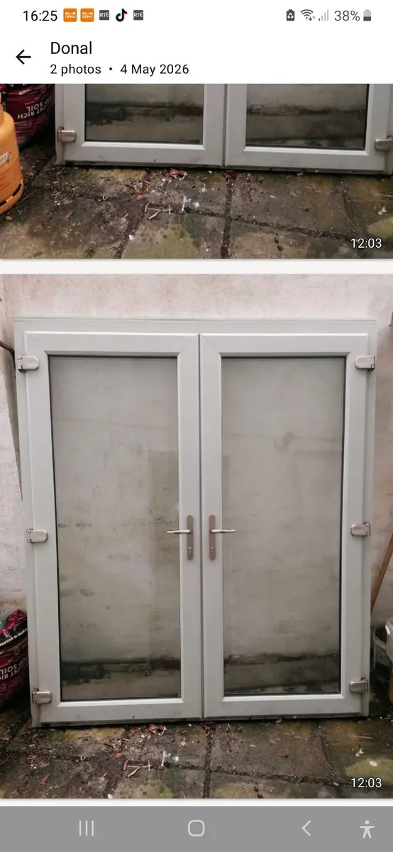 Patio doors 2130 h x1870 w. Soft grey, white insid - Image 1