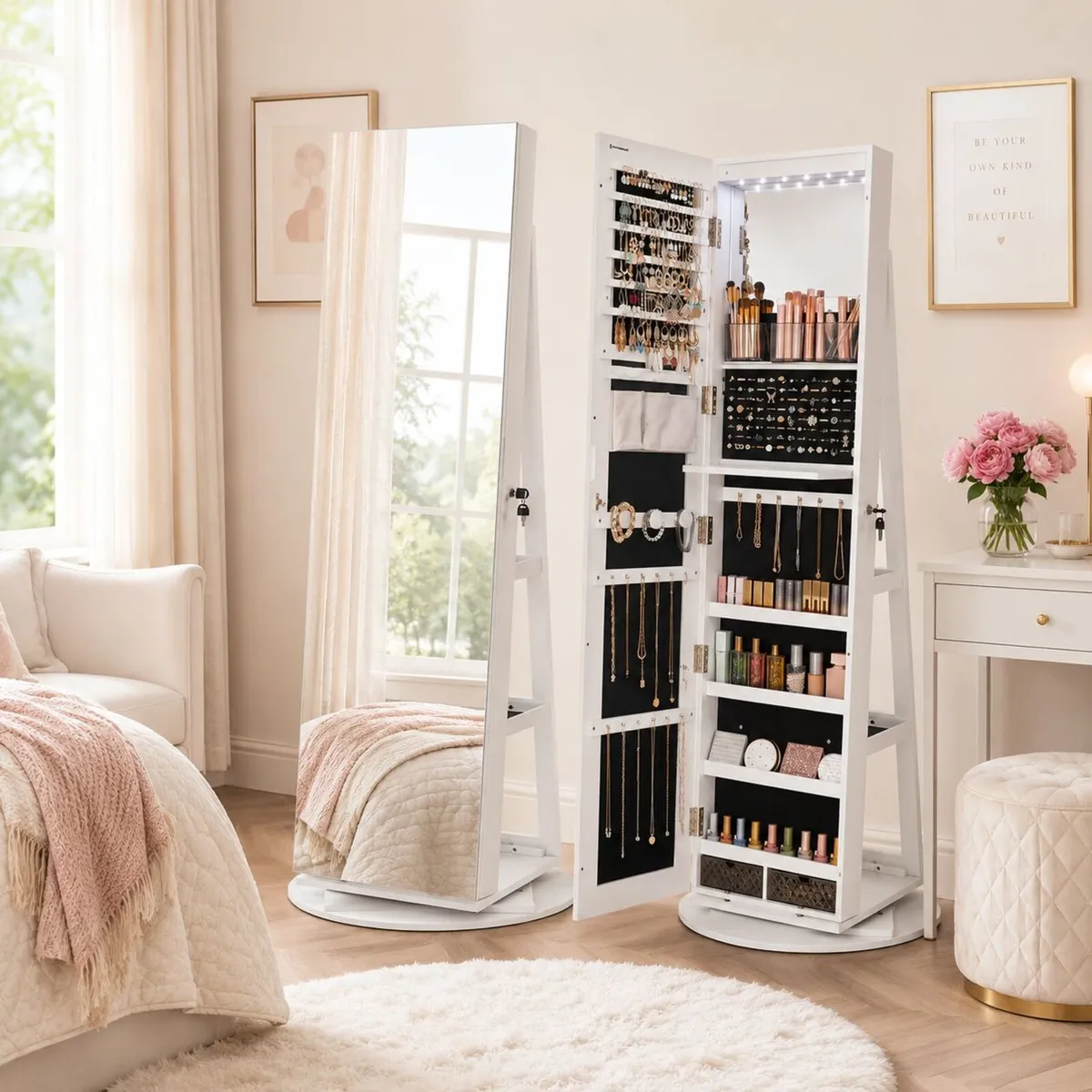 Full Length Mirrored Jewellery Cabinet with LED Li - Image 2