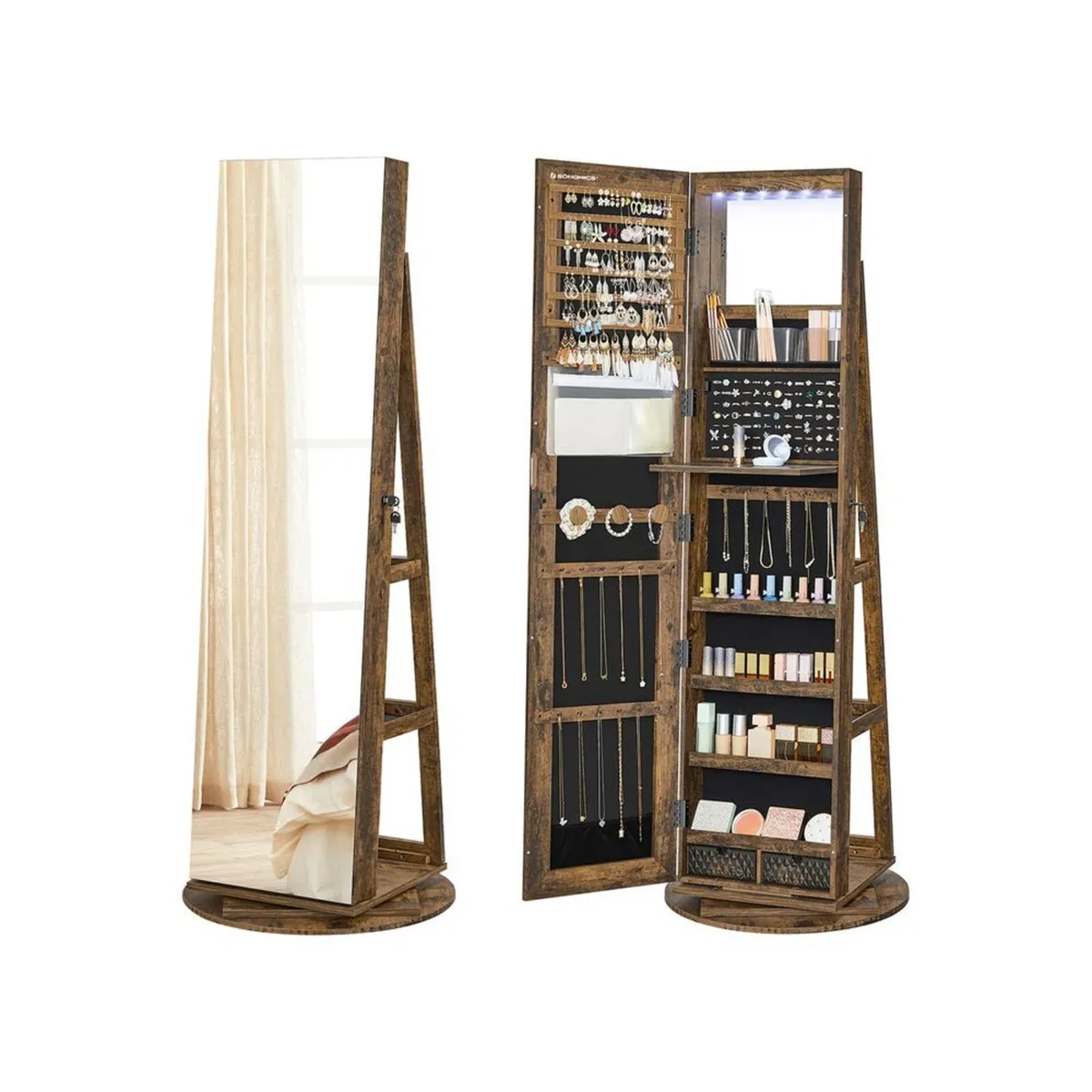 Full Length Mirrored Jewellery Cabinet with LED Li - Image 4
