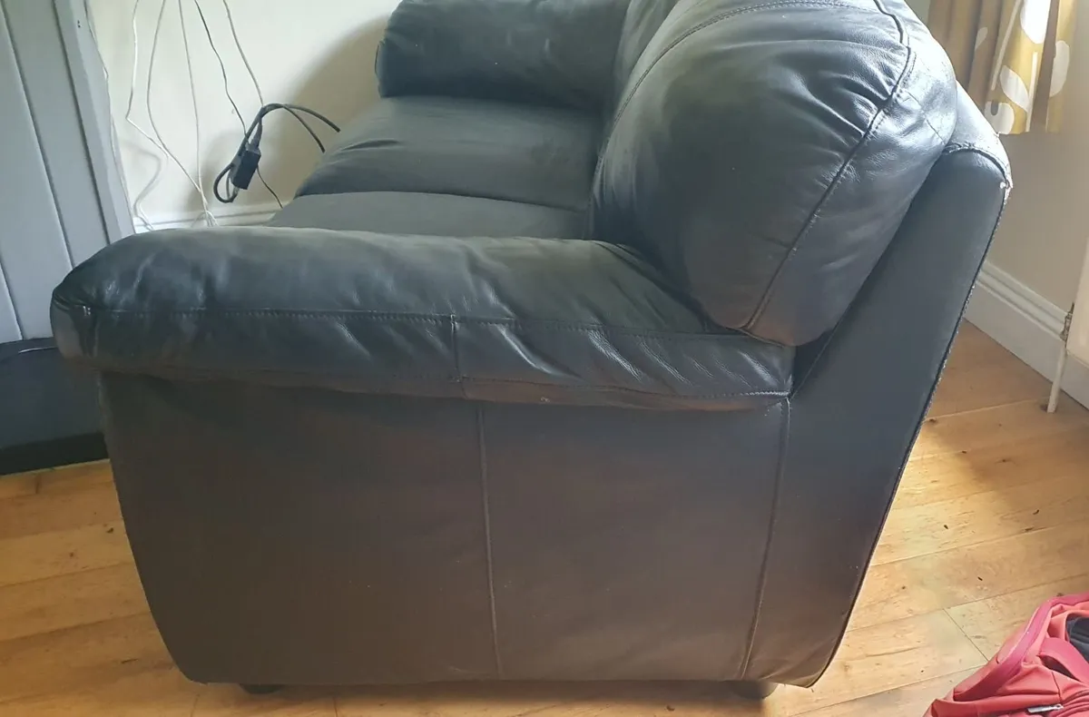 3+2 Black Leather Sofa Set / Couch Suite - Image 2