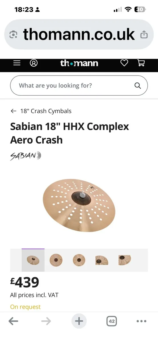 Sabian 18” HHX Aero Crash Cymbal. PRICE DROP - Image 3