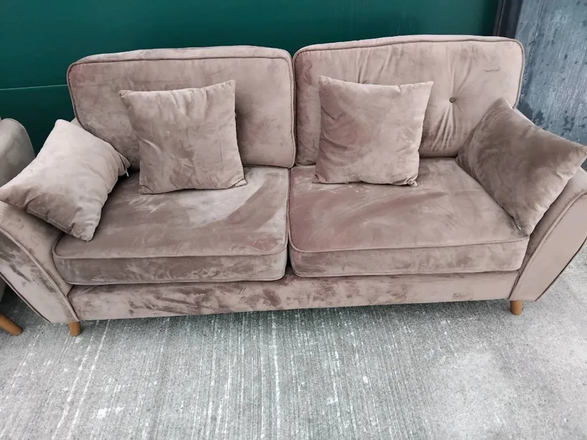 Pair fabric brown 3 seater sofas 2 mtre long - Image 2