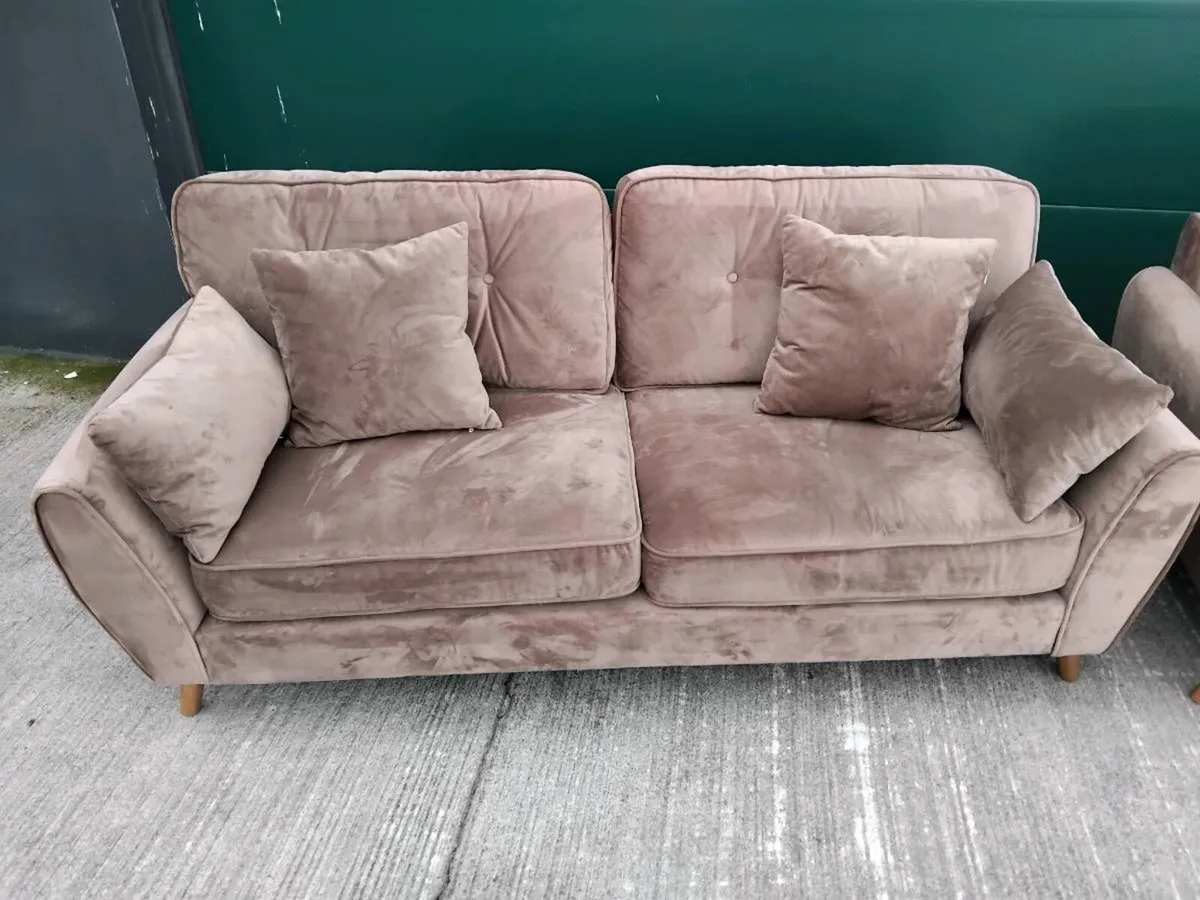 Pair fabric brown 3 seater sofas 2 mtre long - Image 3