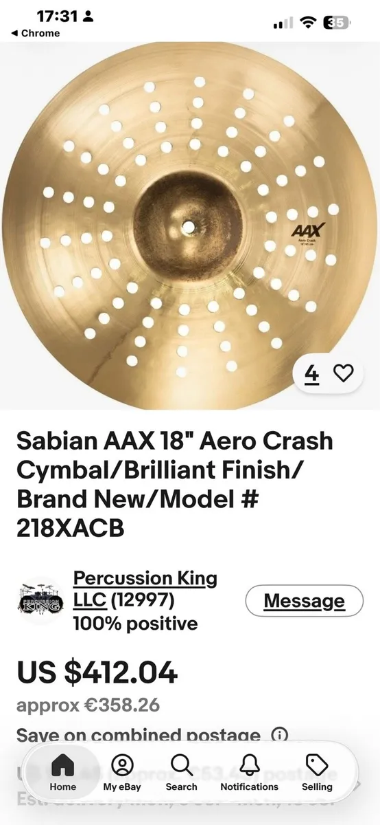 Sabian 18” ASAX Aero Crash Cymbal - Image 3