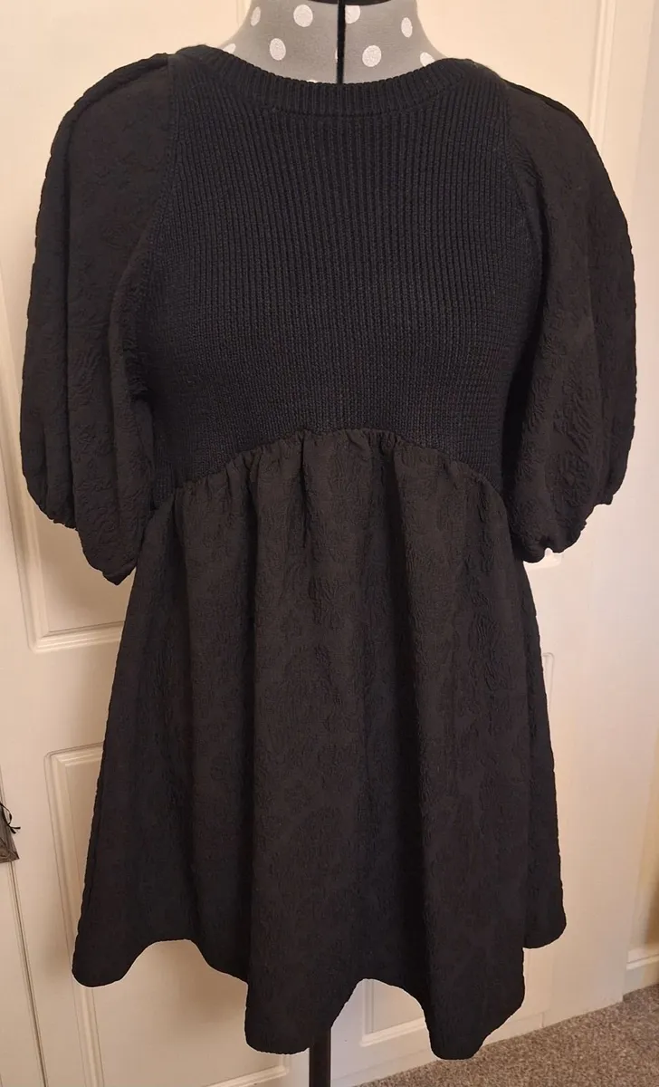 Zara Black Puff Sleeve Dress – Size M - Image 1