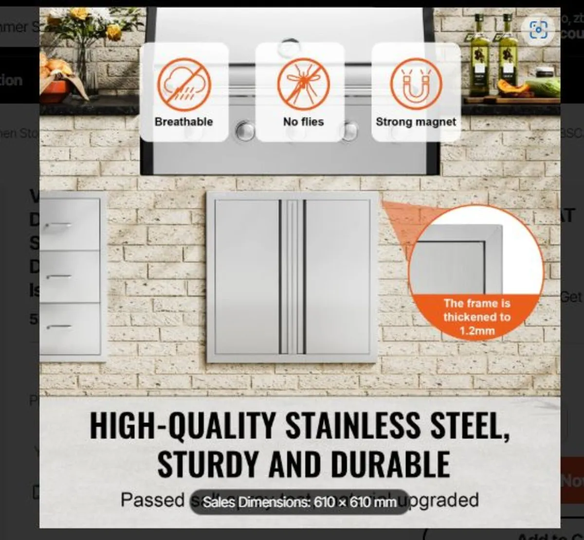 BBQ Access Door 610x610 mm Stainless Steel - Image 3