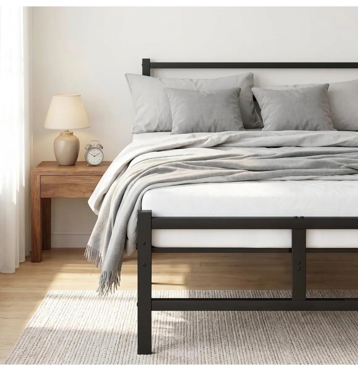 Double Bed Frame, 4ft6 All Metal Slats Support Pla - Image 4