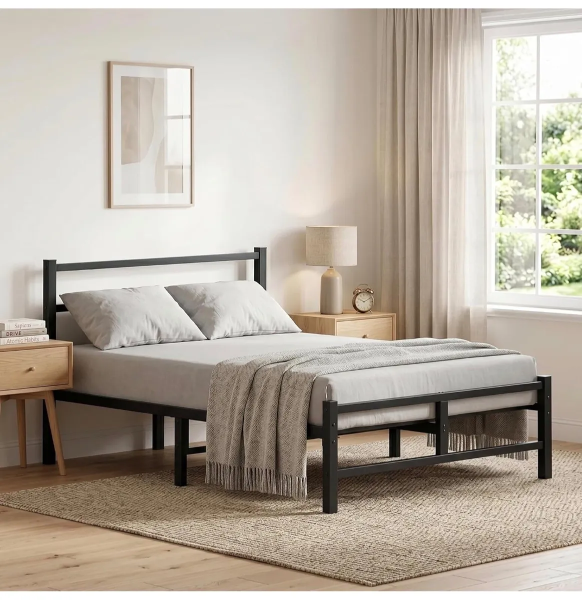 Double Bed Frame, 4ft6 All Metal Slats Support Pla - Image 1