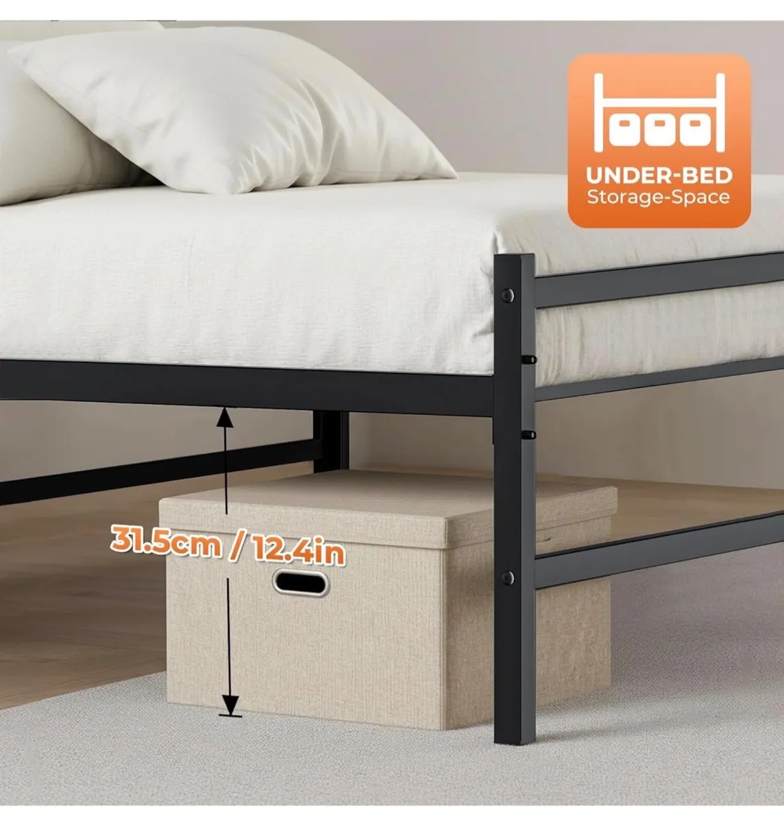 Double Bed Frame, 4ft6 All Metal Slats Support Pla - Image 3