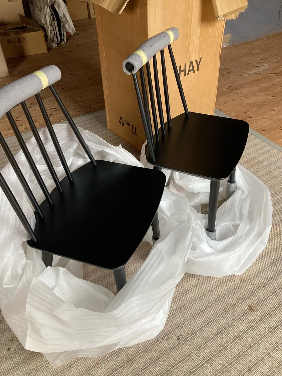 Hay black stained beech chairs new in box - Image 1