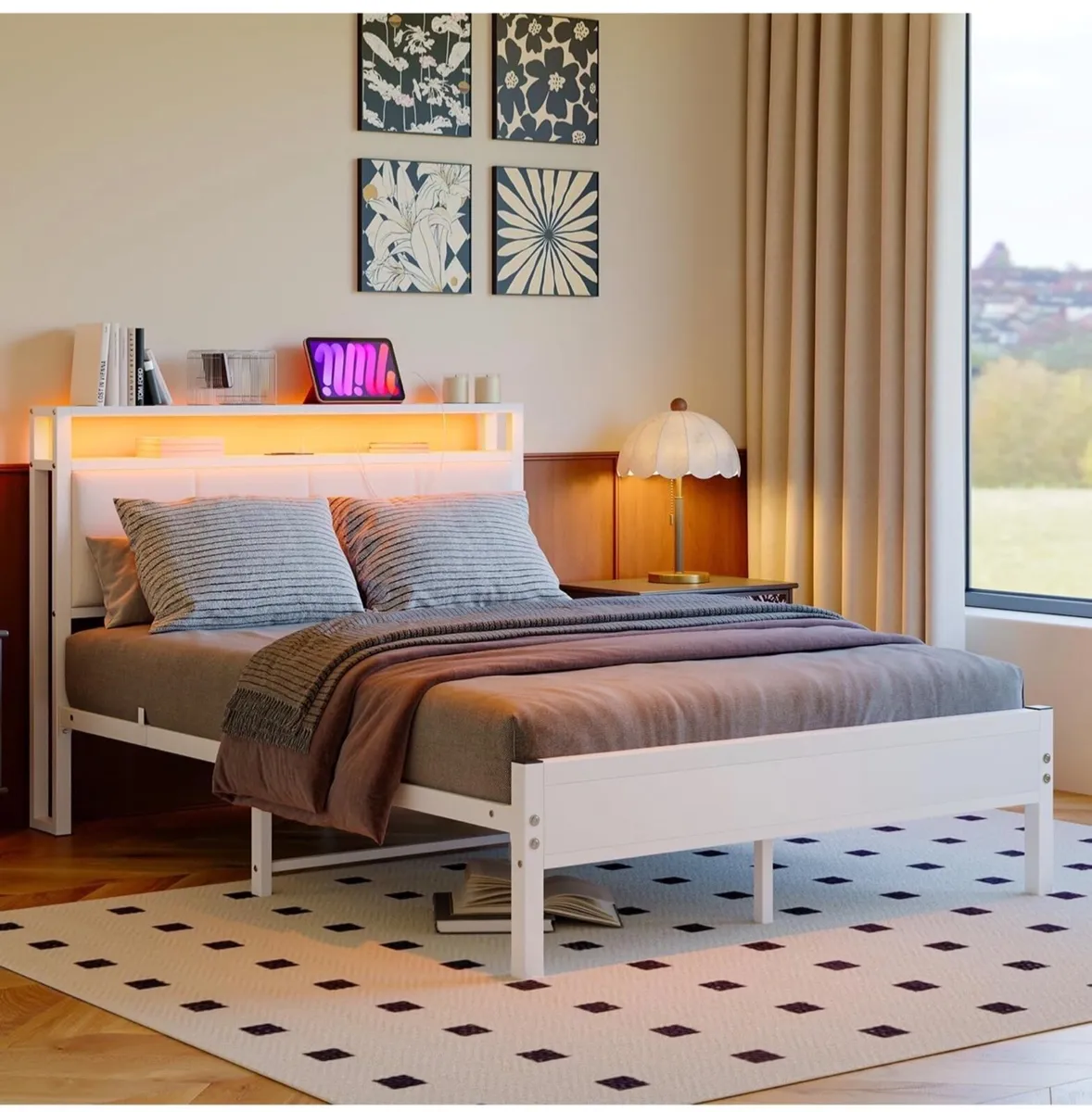 4FT6 Double Bed Frame with LED Lights and Charging - Image 3
