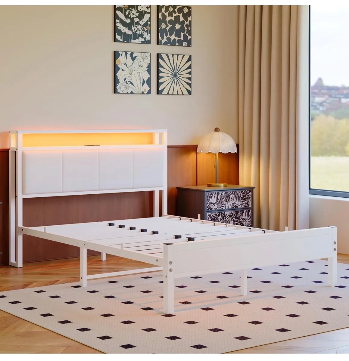 4FT6 Double Bed Frame with LED Lights and Charging - Image 2