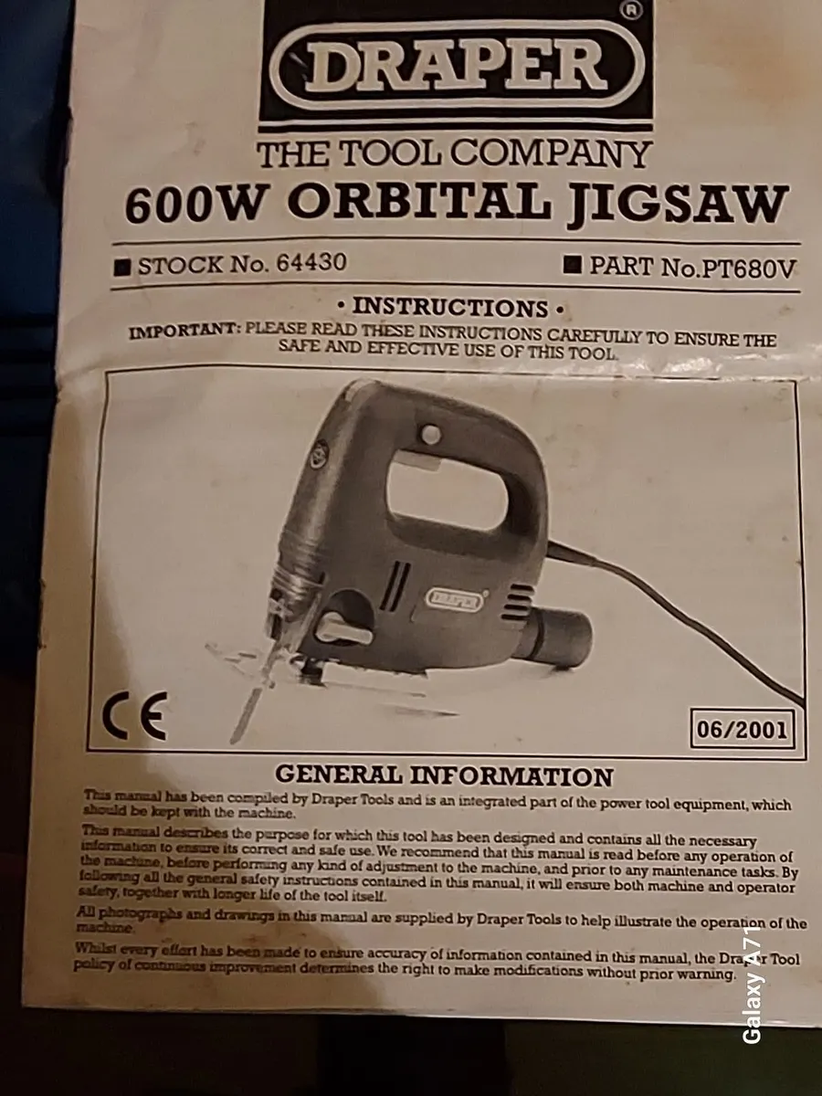 Draper 600W Orbital Jigsaw Model PT680V Excellent - Image 2