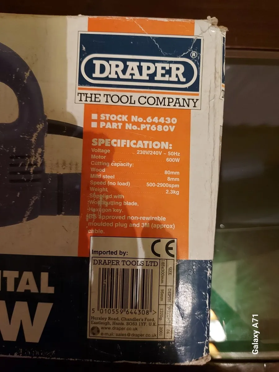 Draper 600W Orbital Jigsaw Model PT680V Excellent - Image 3