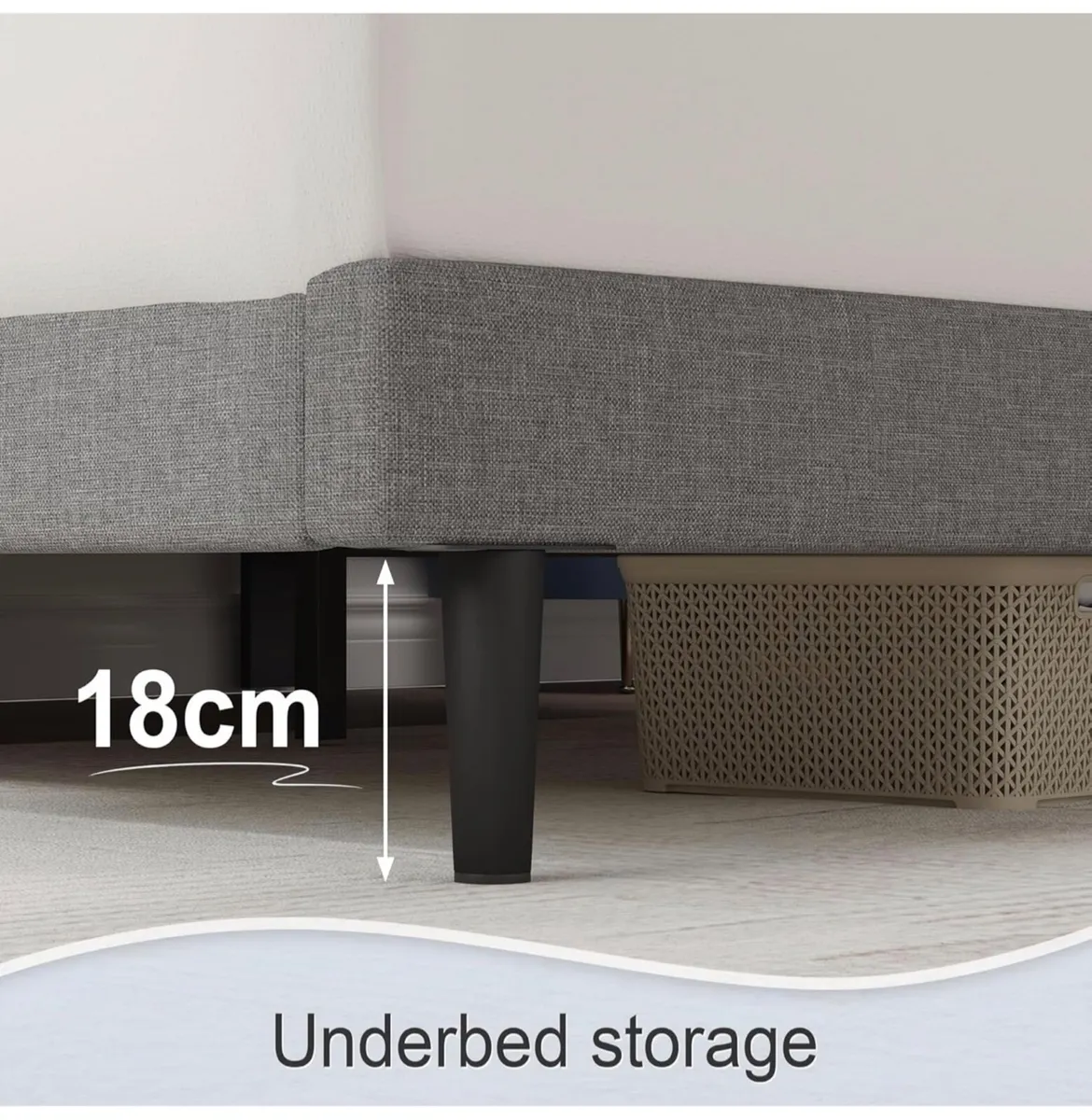 Double Bed Frame, Light Grey, Upholstered Wooden S - Image 3