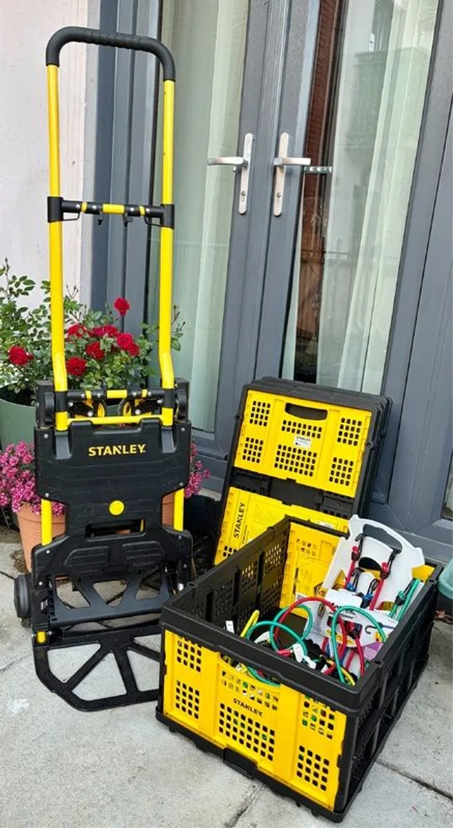 Stanley 2 in 1 Trolley - Hand Lift - Work Cart + 4 Stanley Matching Folding Boxes + Multiple Bungee Cords with Hooks from Amazon - Image 1