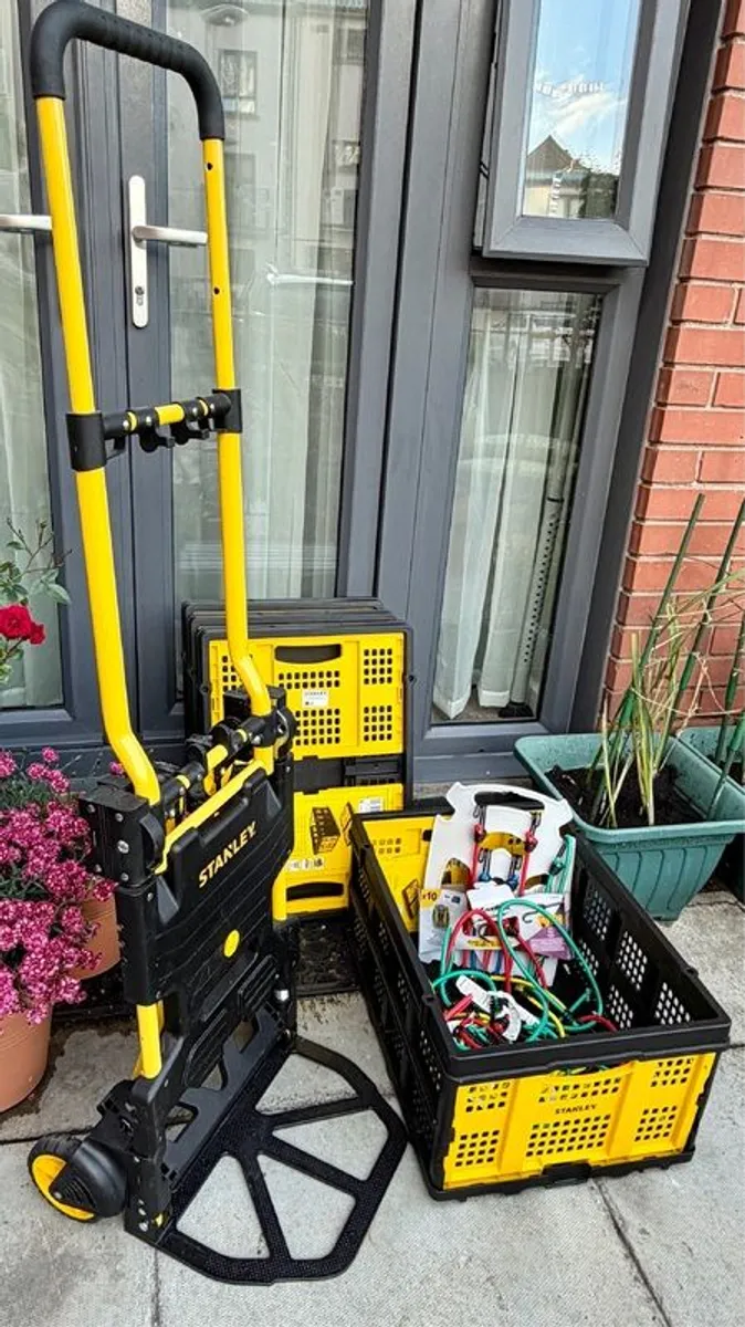 Stanley 2 in 1 Trolley - Hand Lift - Work Cart + 4 Stanley Matching Folding Boxes + Multiple Bungee Cords with Hooks from Amazon - Image 2