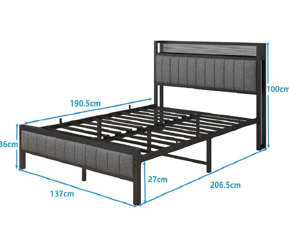 Double Bed Frame with Storage Headboard Shelf, 4ft - Image 2