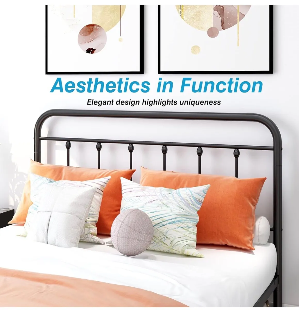 Double Bed Frame with Storage and Headboard, Metal - Image 3