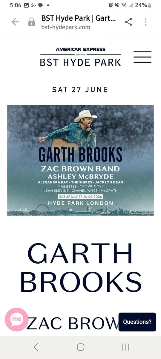 Garth Brooks at Hyde Park,  Primary Entry x2. - Image 1