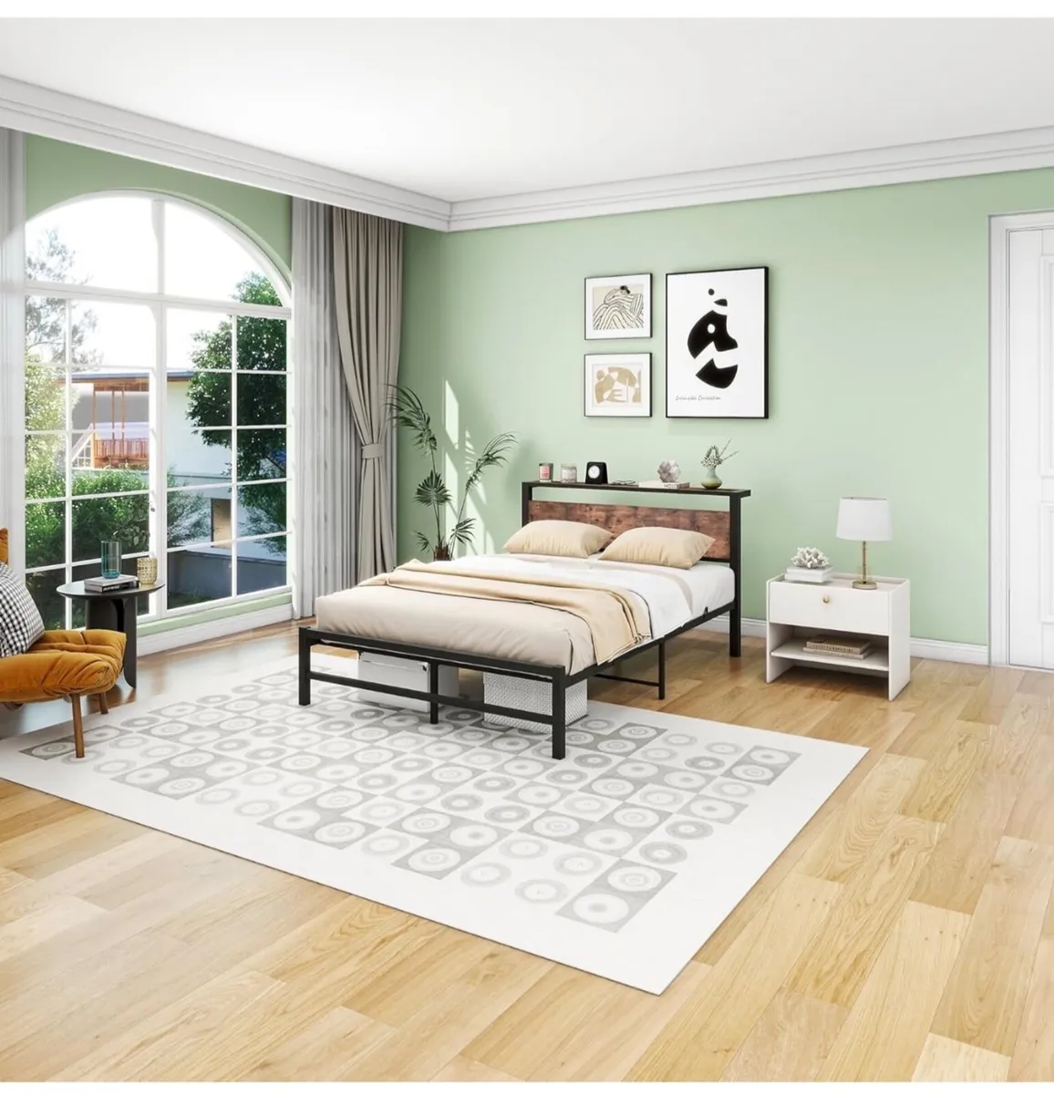 Double Bed Frame with Wood Storage Headboard No Bo - Image 3