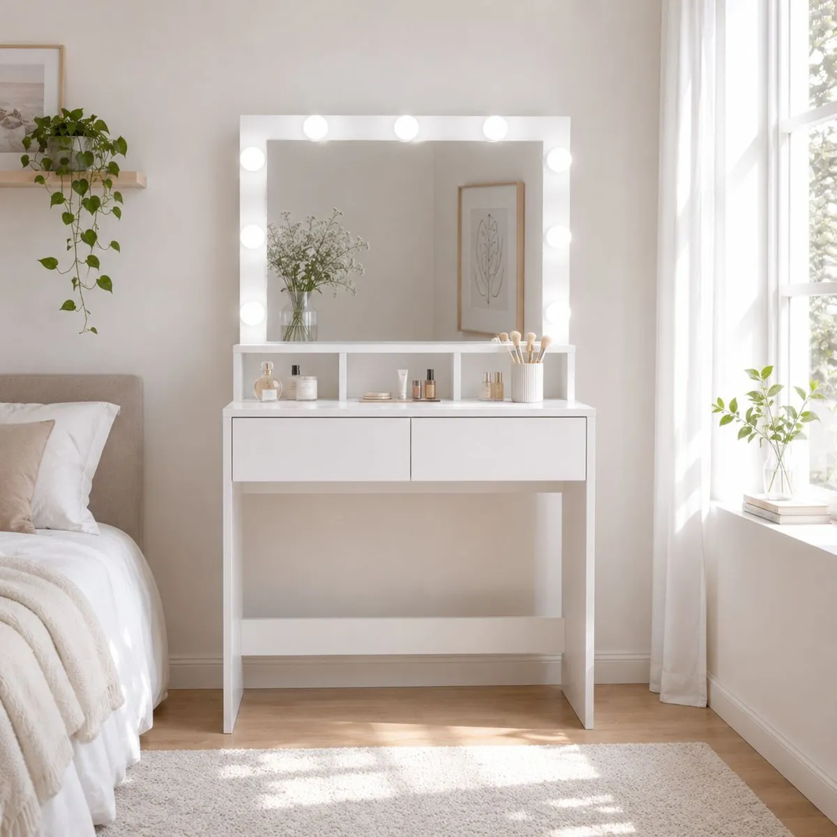 Illuminated White Dressing Table with Hollywood LE - Image 3