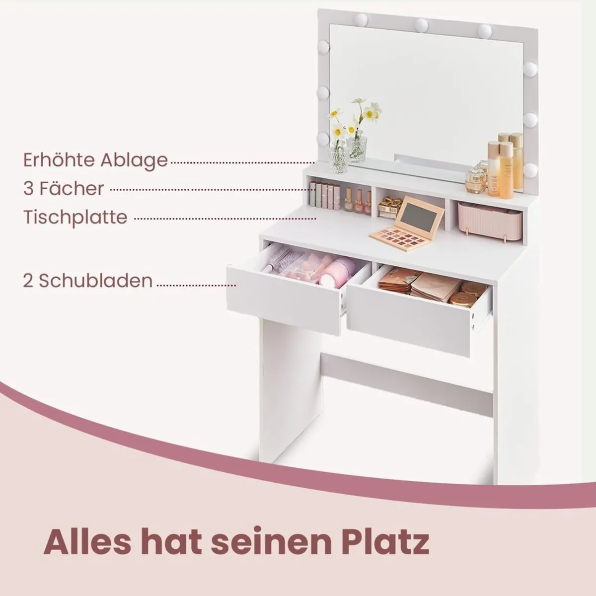 Illuminated White Dressing Table with Hollywood LE - Image 4