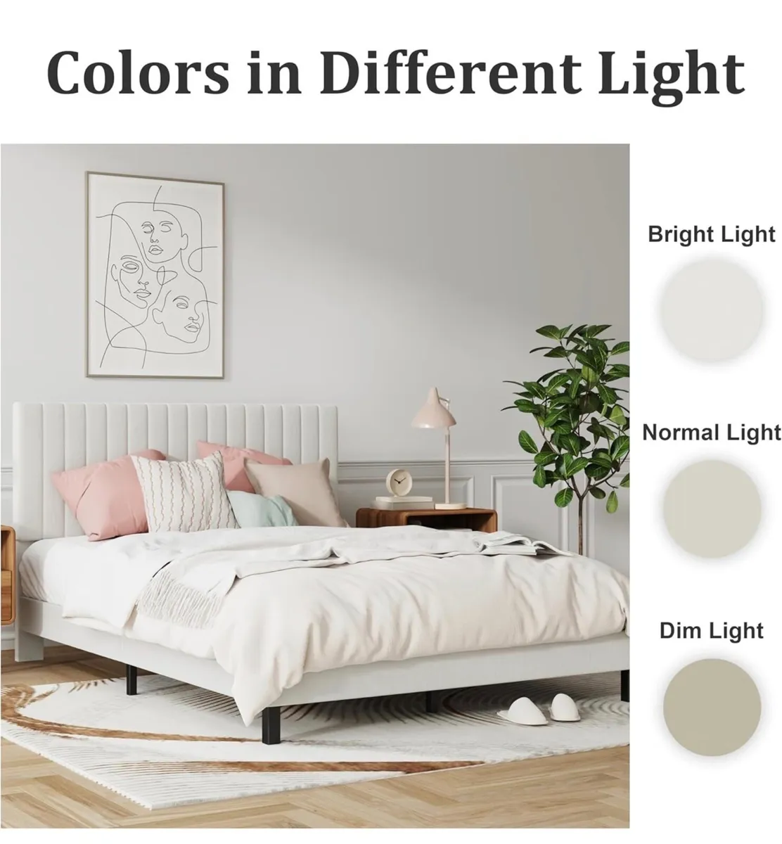 4ft6 Double Bed Frame, Upholstered Platform Bed wi - Image 4