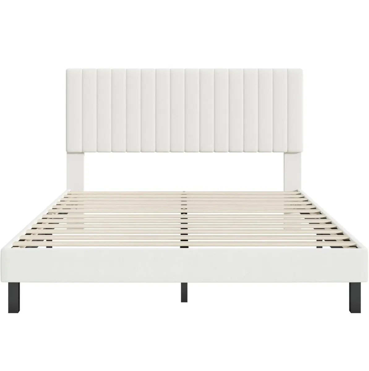 4ft6 Double Bed Frame, Upholstered Platform Bed wi - Image 2