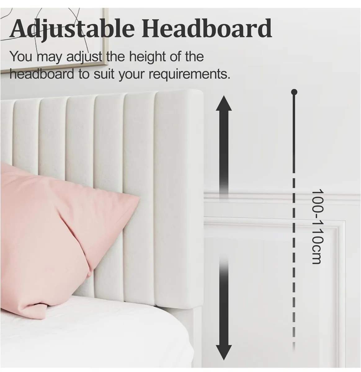 4ft6 Double Bed Frame, Upholstered Platform Bed wi - Image 2