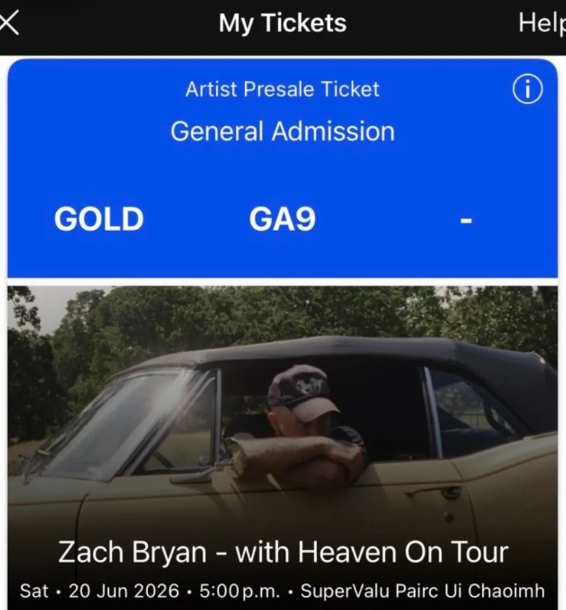 Zach Bryan Gold Circle Sat Ticket